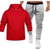 Men's Winter Solid Color Long-Sleeved Hooded Drawstring Sweatshirt And Sweatpants Suit