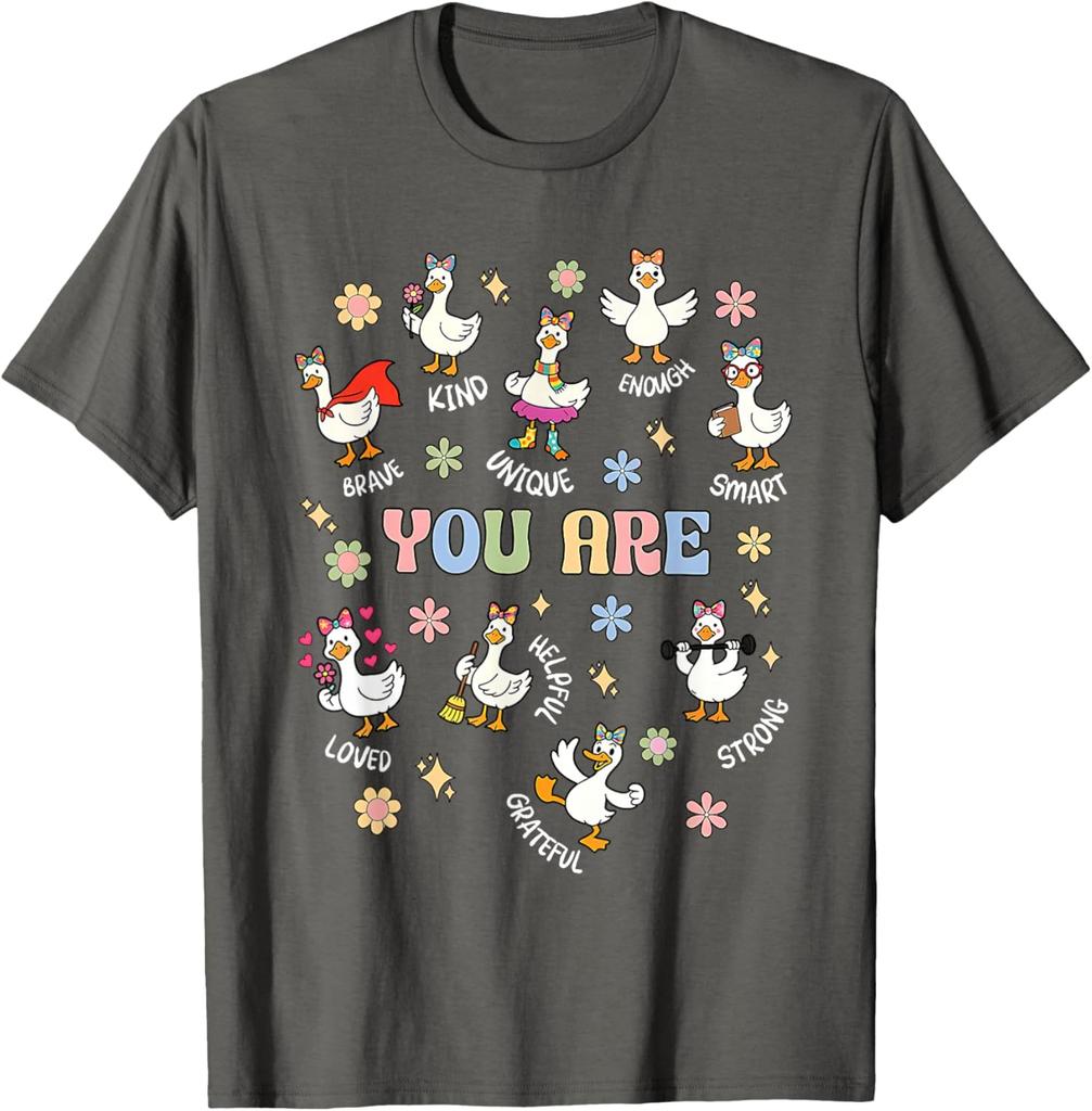 Positive Affirmations Words Goose You Are Brave Kind Unique Smart Graphic Tee Casual Daily T-Shirt