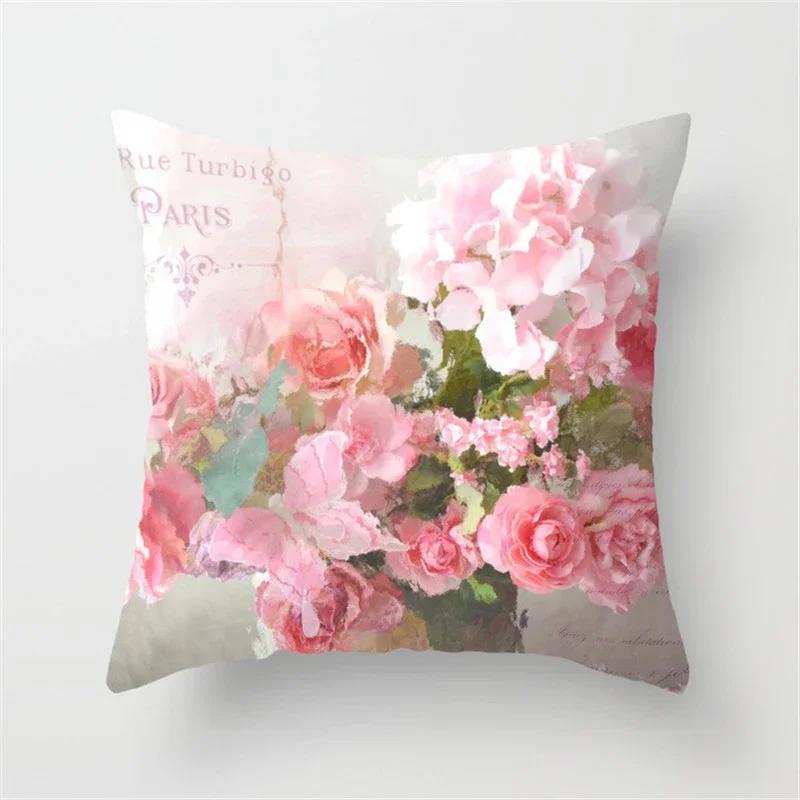 Rose Flowers Polyester Cushion Cover  Nordic Style Home Decoration Throw Pillow For Sofa Bed Car Pillow Case