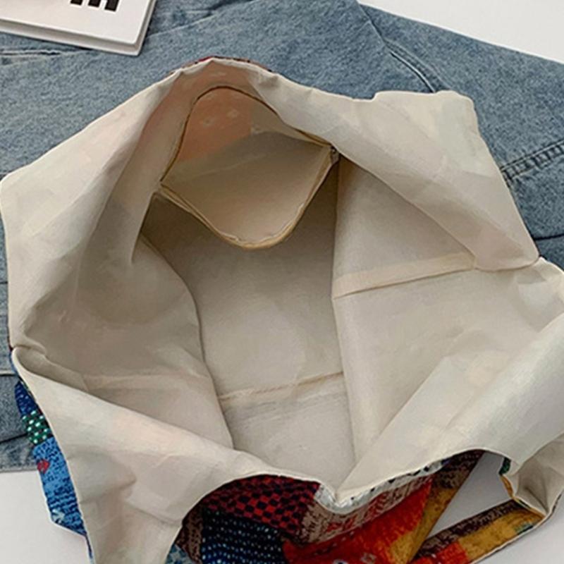 Aesthetic Canvas Toted Bag Reusable Shoulder Toted Bag for Women Casual Vacation,Shopping,Work,Gym Ethnic Style Cloth Bag