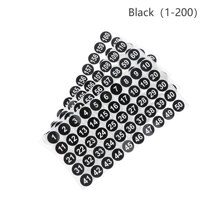 

4 листа наклеек с последовательными номерами 1-200, круглые самоклеящиеся этикетки 2,54 см чёрный