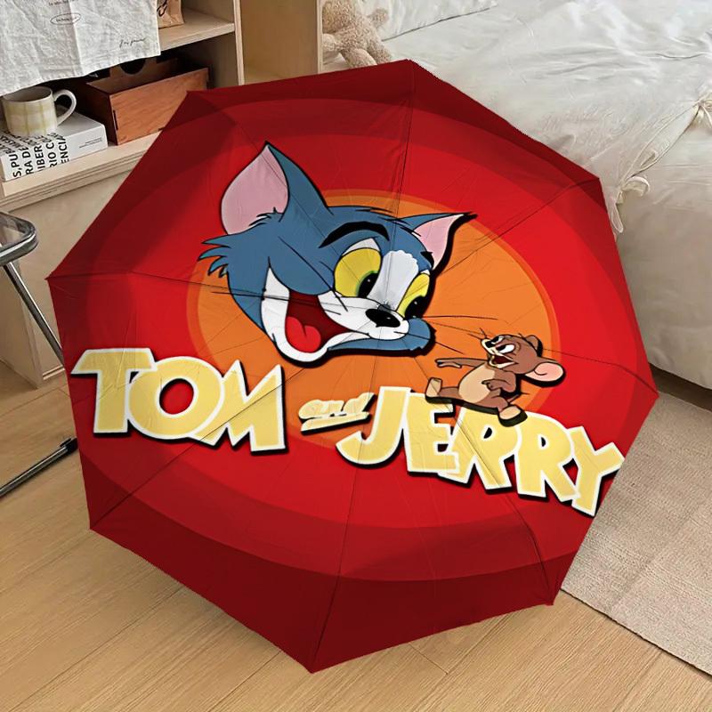 1PC Warner Tom Jerry Automatic Open/Close Umbrella with Windproof, 30-Rib Sturdy Canopy, Durable Ribs1247A