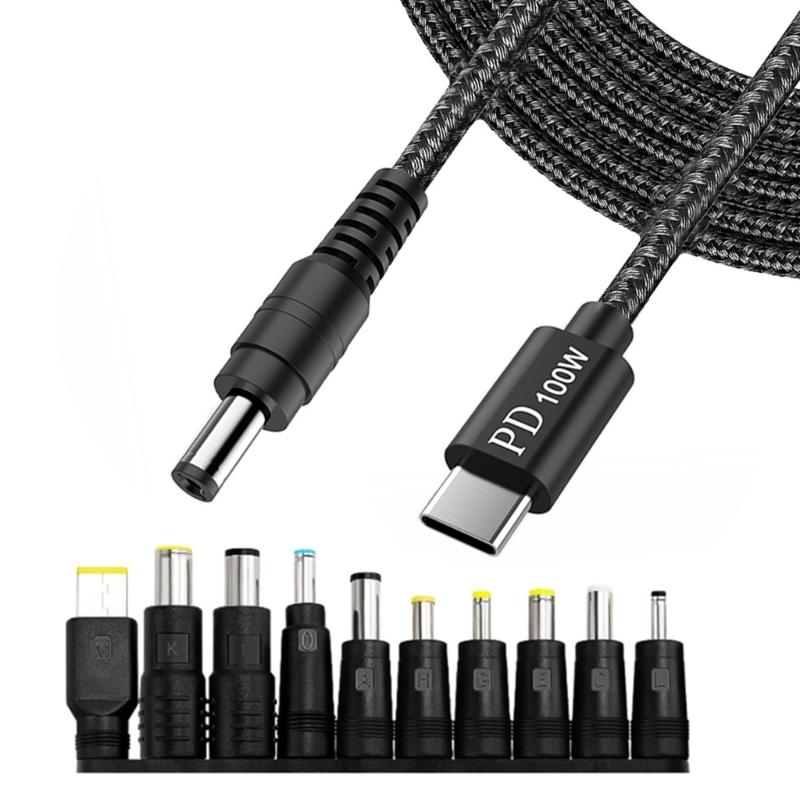 

Type C to DC5521 5.5x2.1mm Power Cable 200cm 10 Adapters PD20V5A 100W for Various Electronic Devices Efficient 1
