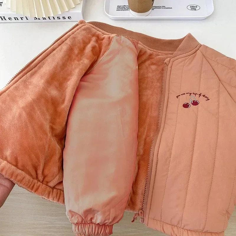 Spring Autumn Kids Coats Fashion Embroidery Fleece Lined Jacket Children Outerwear Clothing