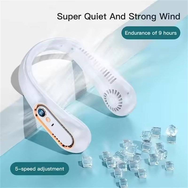 New 3000mAh Hanging Neck Fan Portable Bladeless Mini USB Rechargeable Mute LED Digital Display Electric Fan Summer Air Cooler