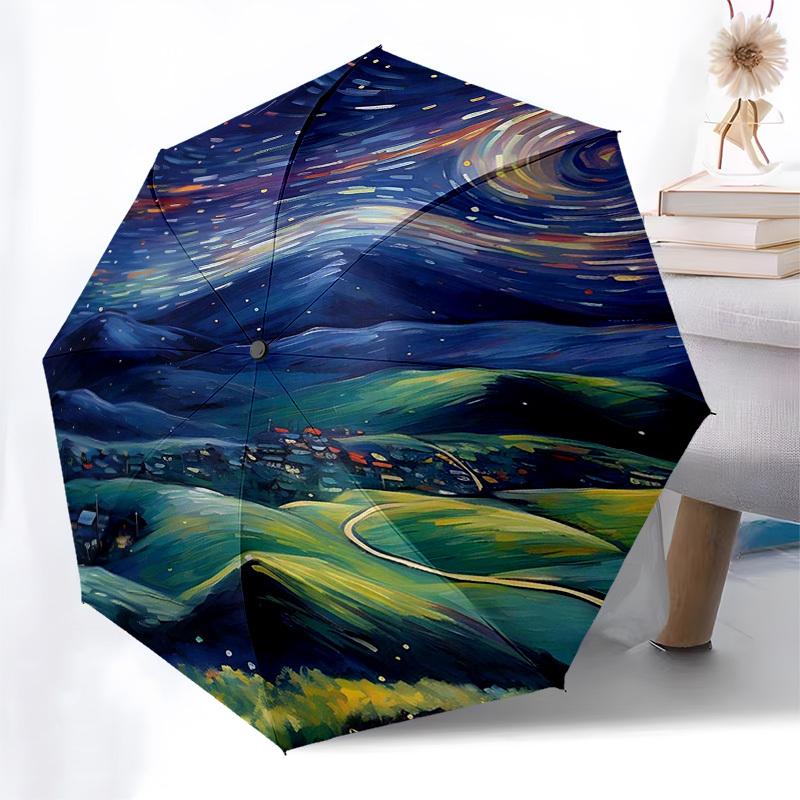 

1pc Starry Night Sky Automatic Opening/Closing Umbrella, Portable Foldable Design, 8-Rib Iron Frame, Outdoor, Ideal Gift for Fans, Travelers, Daily Us
