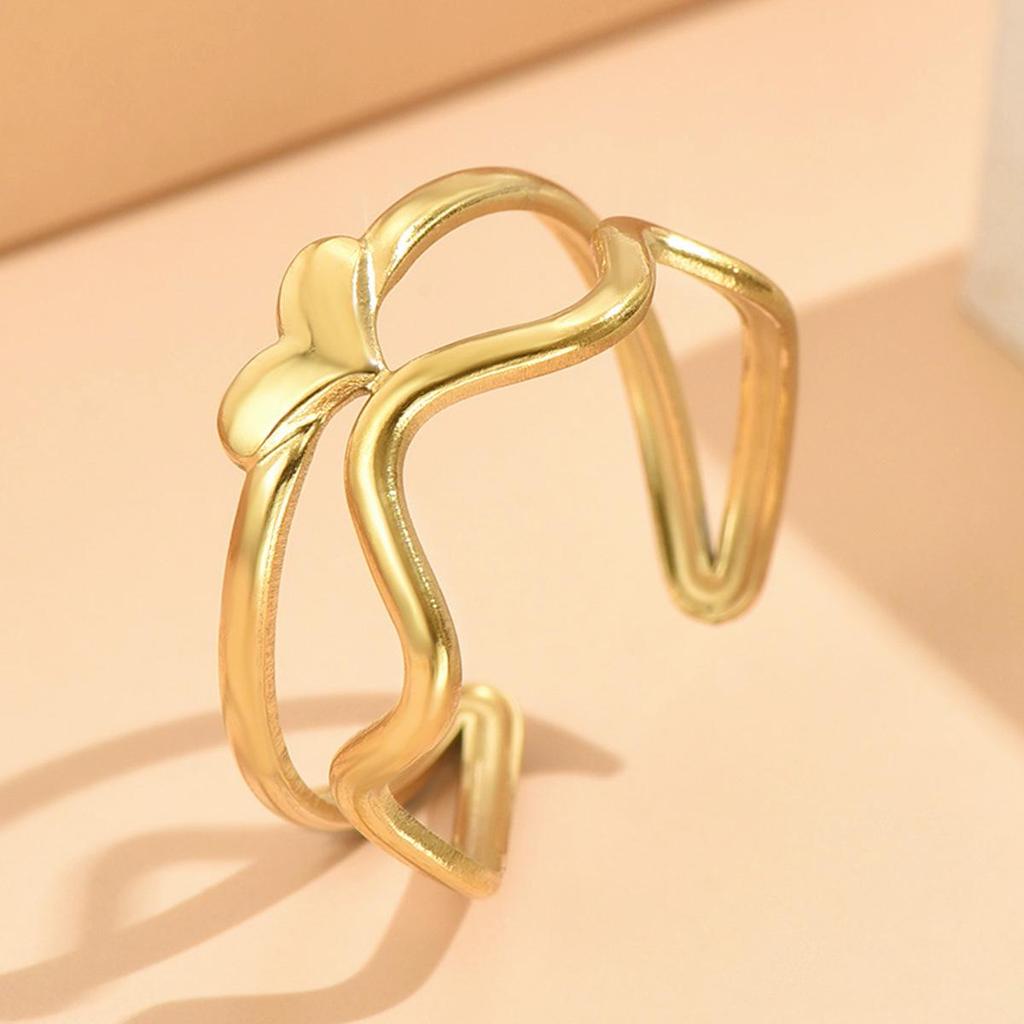 Heart-Shaped Stainless Steel Adjustable Ring for Women - Fresh Forest and Sweet Academy Style