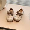 Autumn Girl's Mary Janes Flroal Shallow Bowknot Classic Kids Leather Shoes Matte Pu Leather Beige Brown Children Flat shoe 21-30