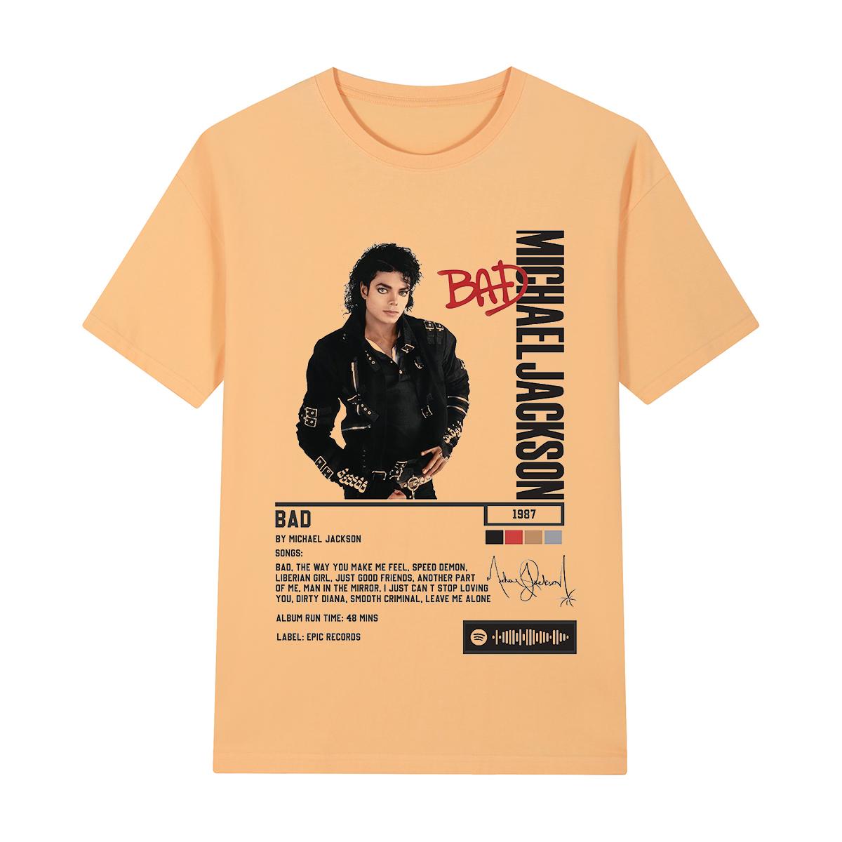 

Singer Michael Jackson Bad Album Vintage T-shirt King Of Pop Streetwear Casual Cotton Men T shirt New Tee Tshirt Womens Tops 4XL