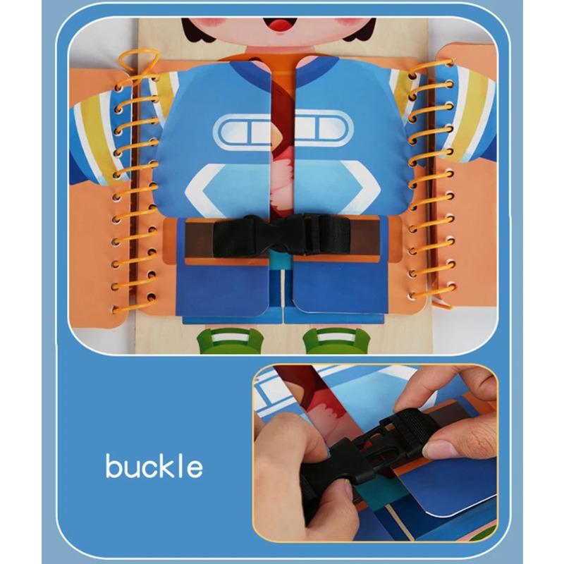 Montessori Wooden Multi-layer Busy Board Toy for Toddlers Life Skills Practice Zipper Buckle Shoelace for Kids Early Education