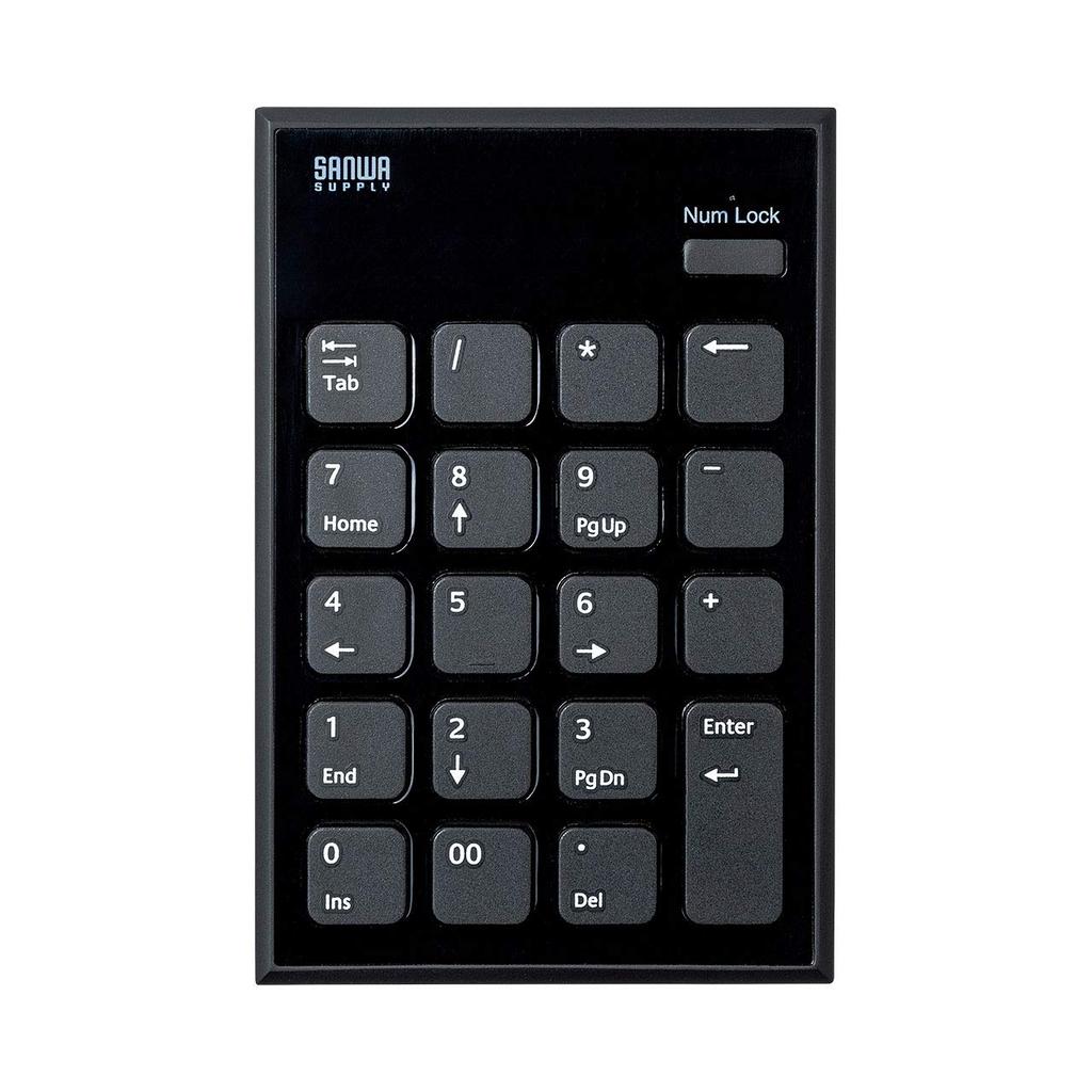 Sanwa Supply Bluetooth Numeric Keypad, 20 Keys (19 Keys + Numlock Key), Pantograph, NT-BT21BK