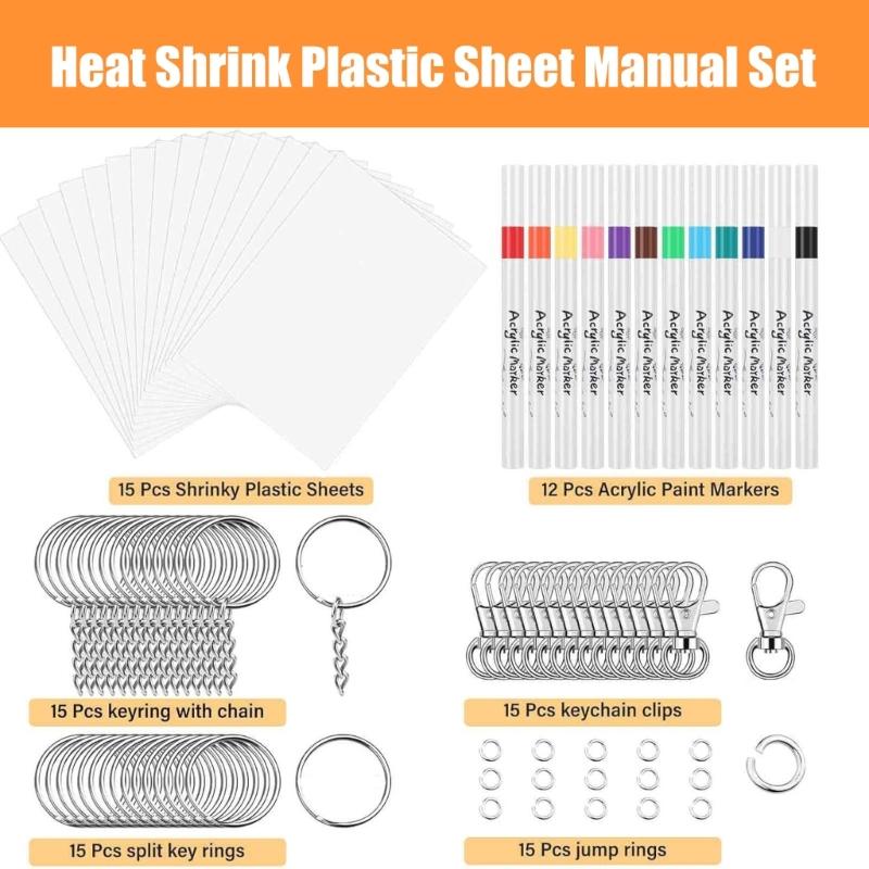 87Pcs BOPS Heat Shrink Paper Set for Making Keychains Supplies with Various Shape and Color