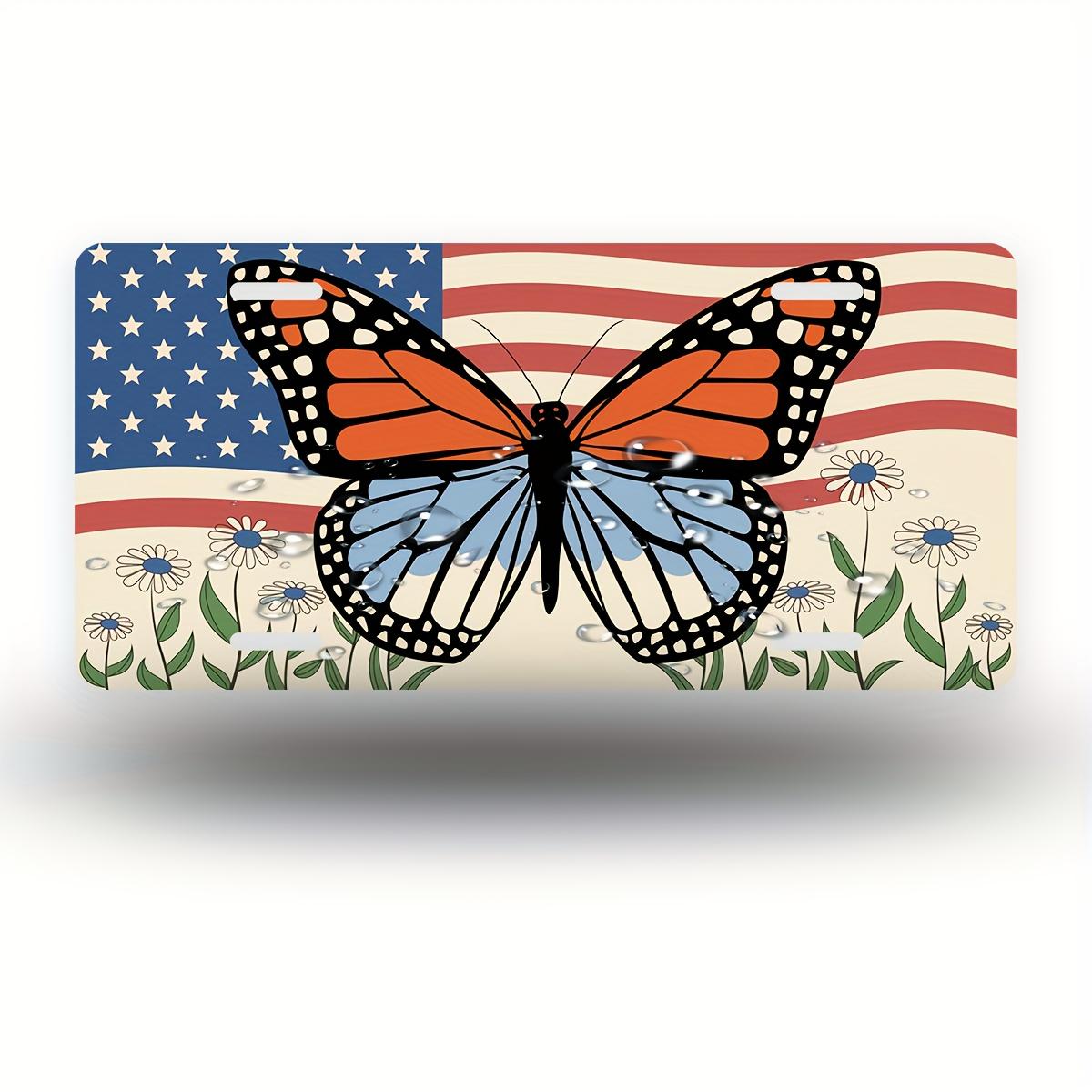 D Flat King Butterfly and American Flag Plaque Inches X Inches Durable Polished Surface Perfect for Home 15x30cm(5.9x7.8inch)