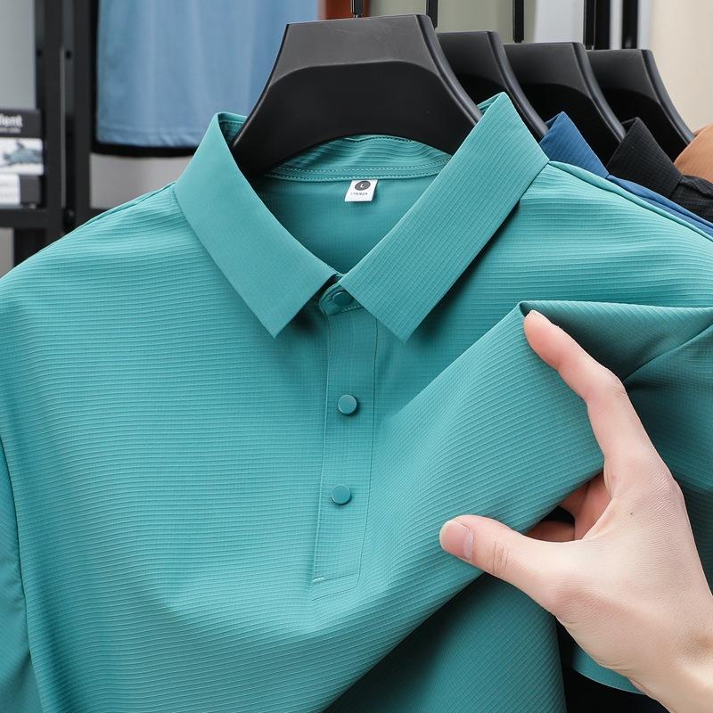 Męska koszulka polo bezszwowa z lodowego jedwabiu Męski T-shirt z czuciem lodu Męski T-shirt z krótkim rękawem z kołnierzykiem, szybkoschnący, chroniący przed słońcem