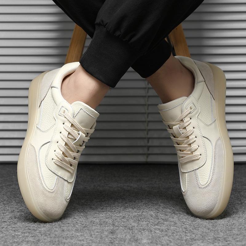 New First-layer Cowhide Casual Board Shoes, Light and Breathable Soft-soled Sports Shoes, Retro German Training Shoes, Little White Shoes for Men