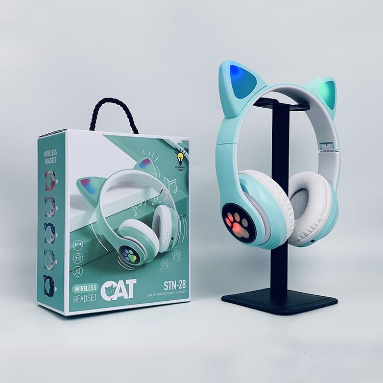 Cute Cat Ears Luminous Bluetooth Headset Folding Card Headset Wireless Headset