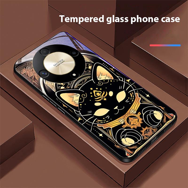

Черный Золотой Кот Для Honor Magic 6 50 70 90 Lite X7b 200 Pro Nova 10 Nova 5T X6 P30 Pura 70 Ultra Чехол для телефона из закаленного стекла For Pura 70 Ultra