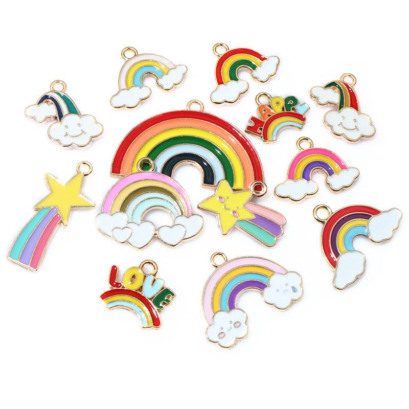 10pcs Cute Enamel Rainbow Charms Pendant Alloy Metal DIY Jewelry Making Accessories Findings for Necklace Earrings Bracelets