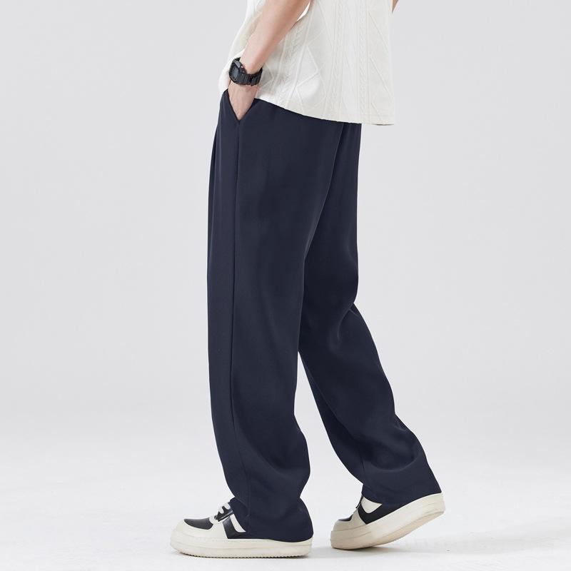 Men's new commuter pants loose wide-leg versatile suit casual pants navy blue medium and high waist