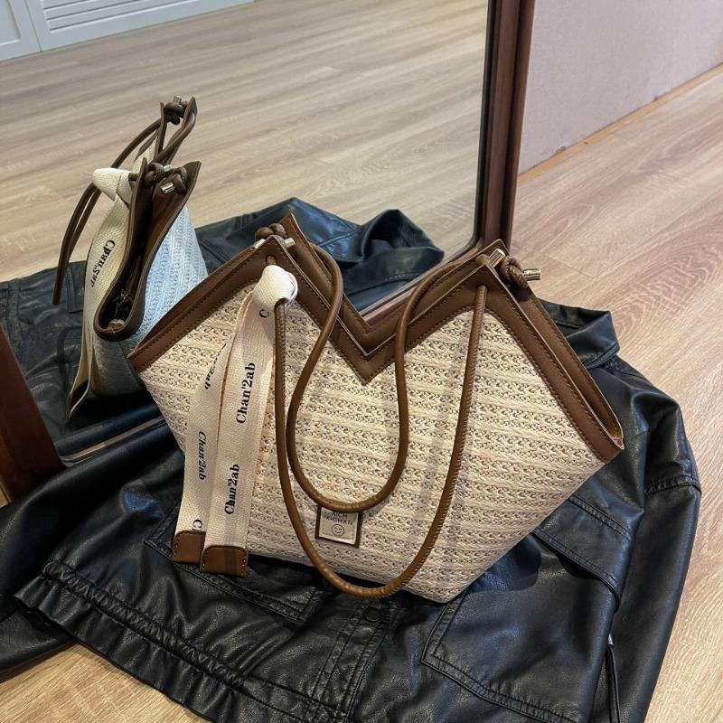 Premium Sense Large Capacity Straw Woven Bag Women's New Fashion Texture Shoulder Bag Vegetable Basket Commuter Tote Bag