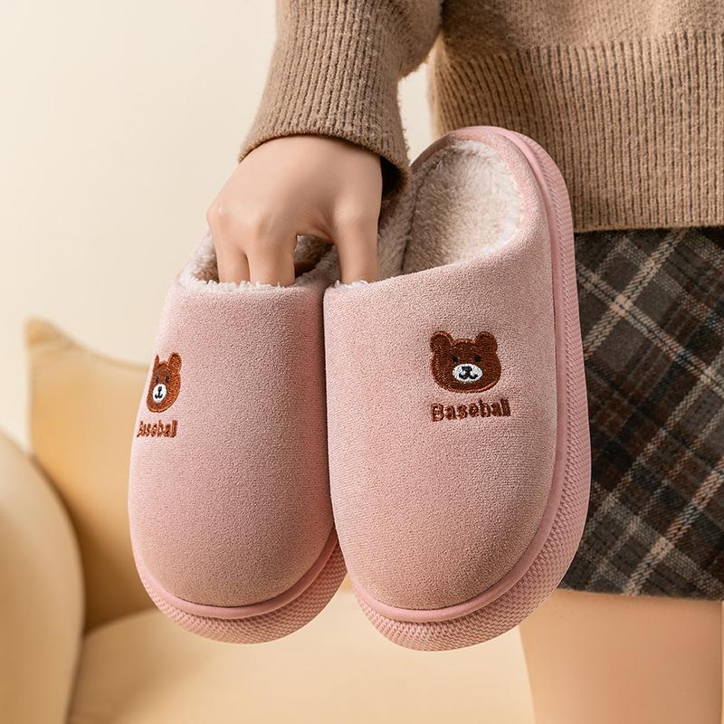 Autumn and winter cotton slippers indoor home silent non-slip velvet warm slippers couple cartoon bear cotton mop