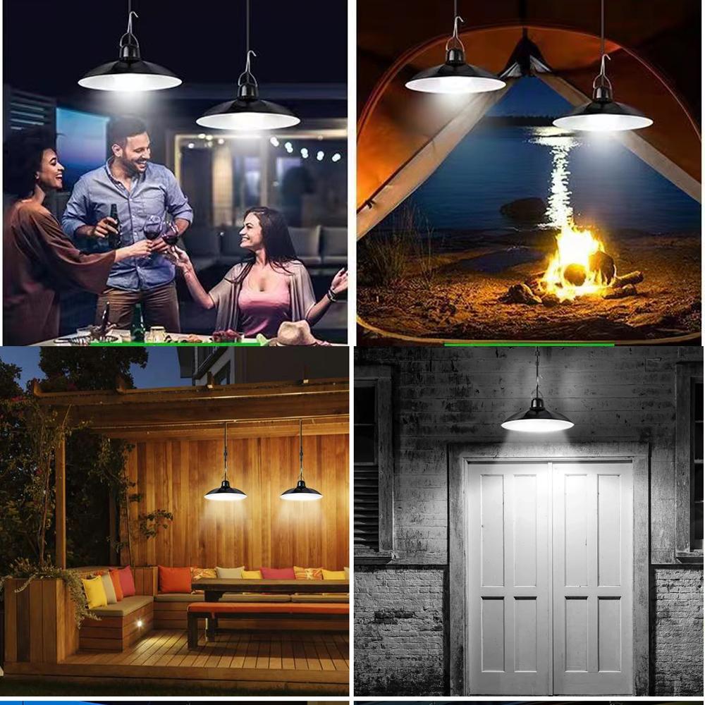 Solar Kronleuchter Außenbereich, Wasserdichte LED-Lampe Doppelkopf-Hängeleuchte Dekorationen mit Fernbedienung für Innen Schuppen Scheune Roo