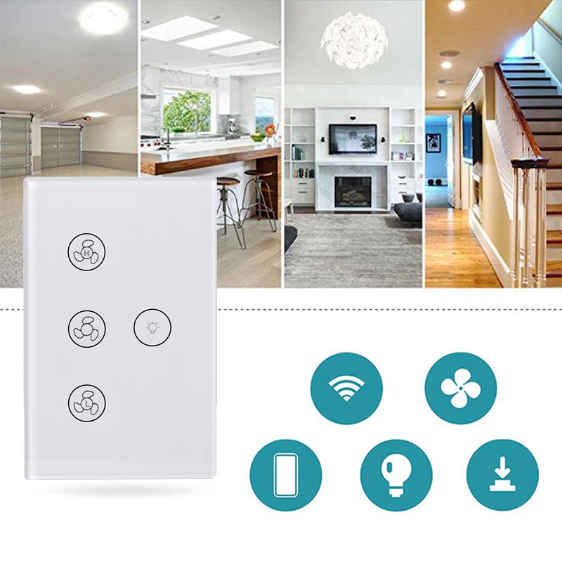 WIFI Tuya Intelligent Fan Light Switch Digital Adjustable Stepless Speed Control Touch Panel Switch APP Wireless Remote Control