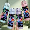 1PC Neon Glow Abstract Graffiti Print 750ml Color Plastic Sports Water Bottle Leakproof Flip Straw Lid Suitable for Sports Office Home Use