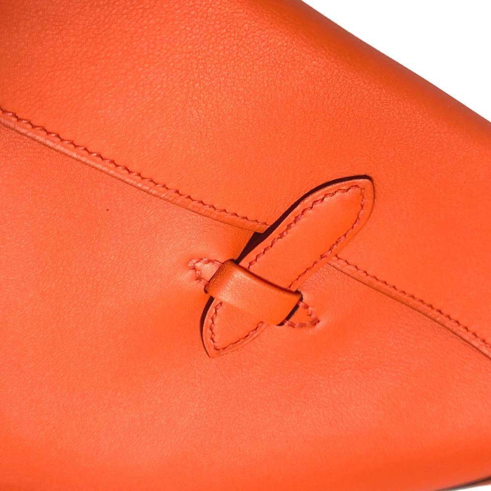 HERMES Flap Pouch Puri Plat Two fold Clutch bag Swift Orange Unused