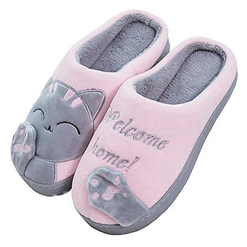 Frauen Winter Zu Hause Hausschuhe Cartoon Katze Hausschuhe Anti Slip Weiche Warme Plüsch Innen Haus Hausschuhe Schlafzimmer Paare Boden Schuhe