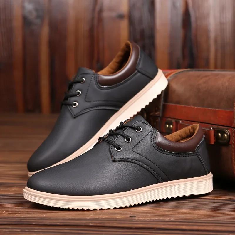 

Fashion Men s Leather Casual Shoes Comfortable Flat Shoes Trendy Sneaker Lace Up Oxfords Shoes 2024 New Male Zapatos De Hombre 39 чёрный