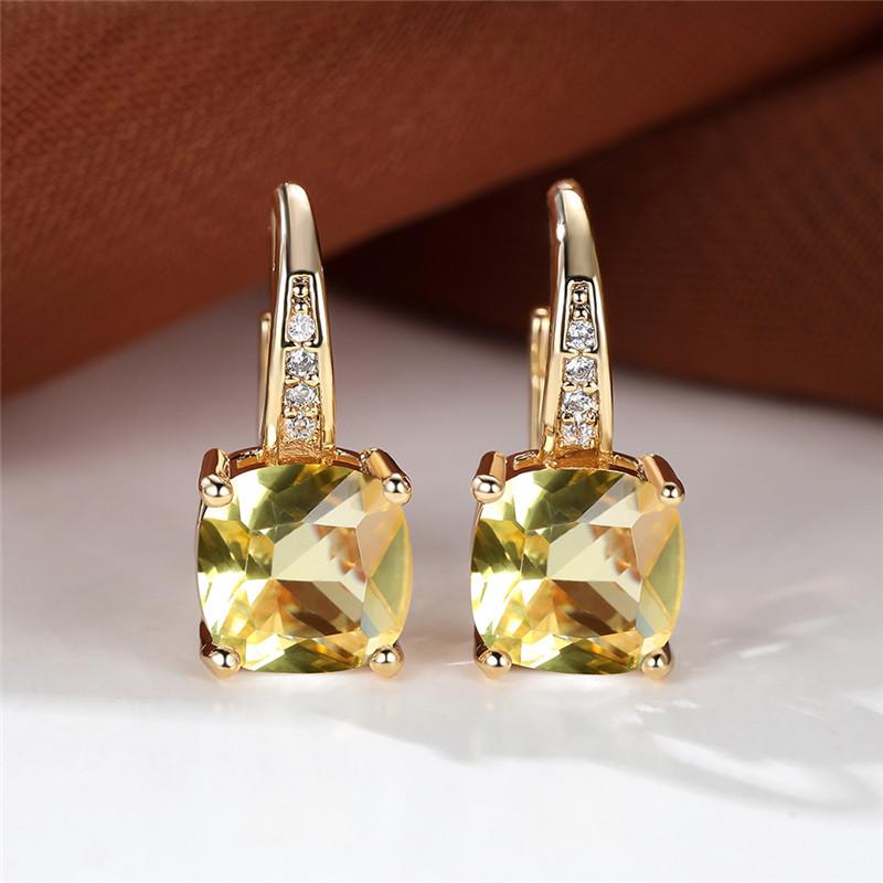Blue Zircon Square Stone Luxury Crystal Rainbow Hoop Earrings Boho Gold Color Engagement Wedding For Women