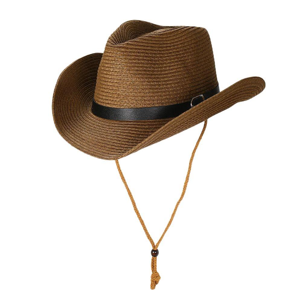 Wide Brim Western Cowboy Hat UV Protection Straw Cap Fashion Beach Cap Outdoor