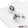 Savvas Men's Red Crystal Cufflinks & Women's Oval Glass Cufflinks Set
