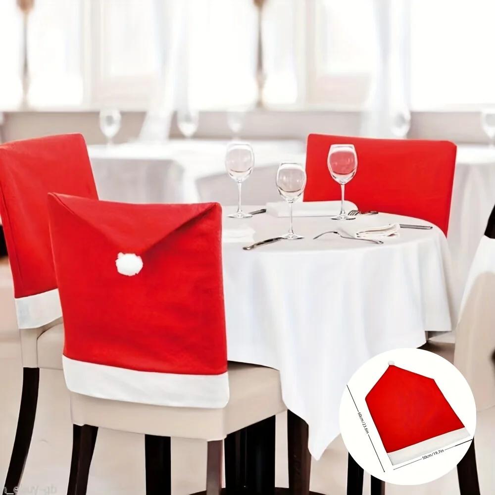 1/4/6pcs Christmas Chair Covers Decor Santa Claus Red Hat Chair Cap Kitchen Dining Chair Slipcovers Sets For Christmas Holiday