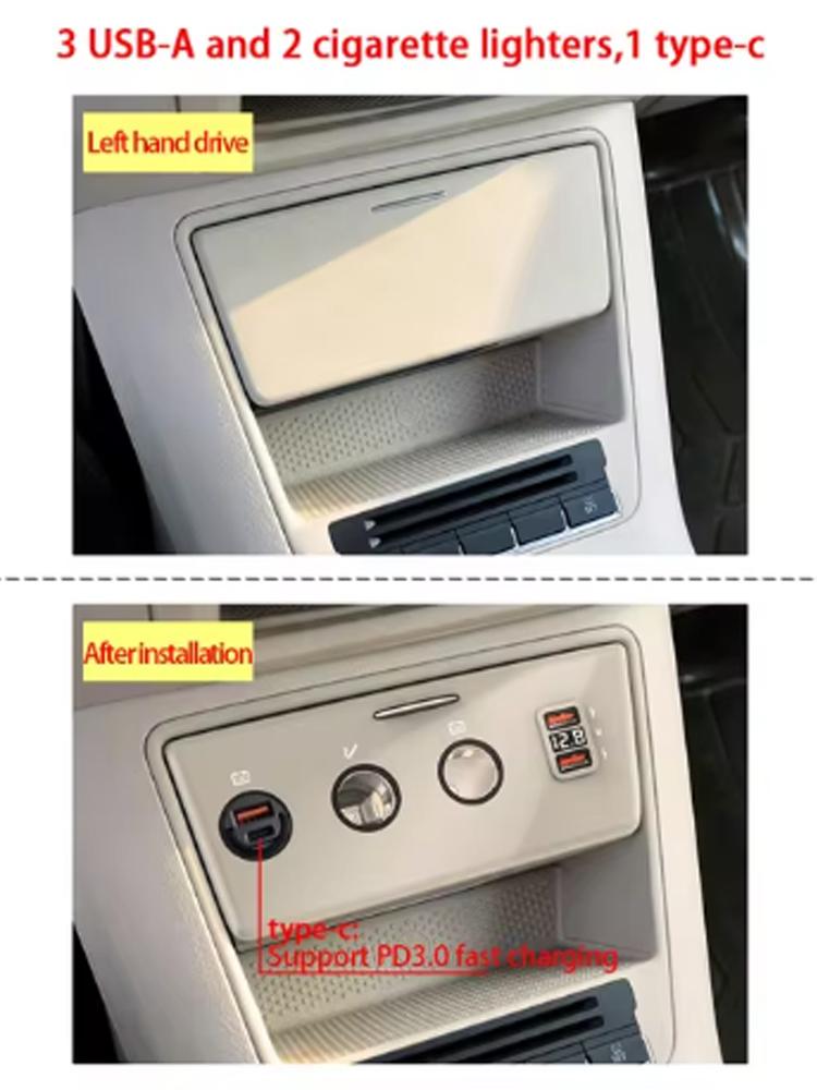 KEN CHUANG Car Charger for VW Tiguan Prototype Golf Plus Cigarette Modified Quick Charging for iPhone Xiaomi HUAWEI Mobile Phone
