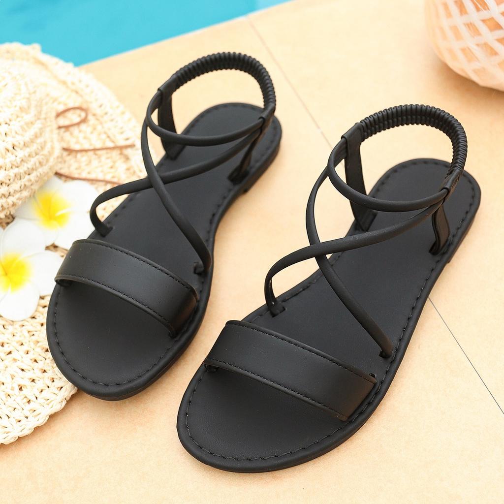 Sandálias Planas de Verão Plus Size Femininas, Sandálias Casuais com Tira Cruzada de Uma Tira para Mulheres