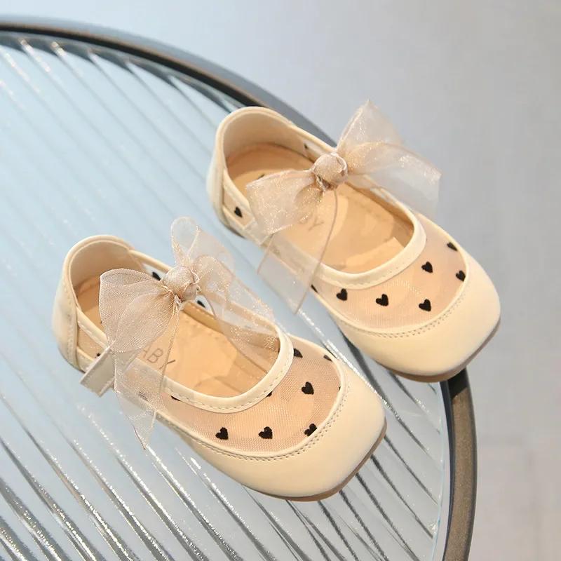 2024 Summer New Children Flat Shoes Girls Mesh Bowknot Casual Shoes Kids Square Toe Non-slip Leisure Comfy Baby Shoes