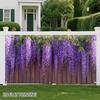 Cerca de Madeira Rústica 2D com Flores de Lavanda e Glicínia em Cascata Fundo de Quintal