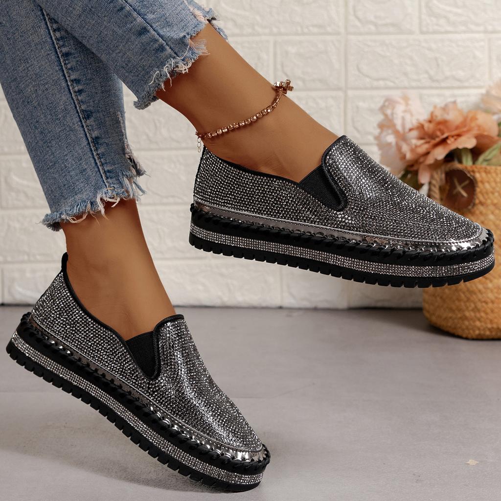 Mokasíny veľkej veľkosti Dámske platformové ploché topánky Jarné Nové Dizajnové Šaty Krištáľové topánky Chôdza Pohodlie Jediné topánky Zapatos Mujer Q84