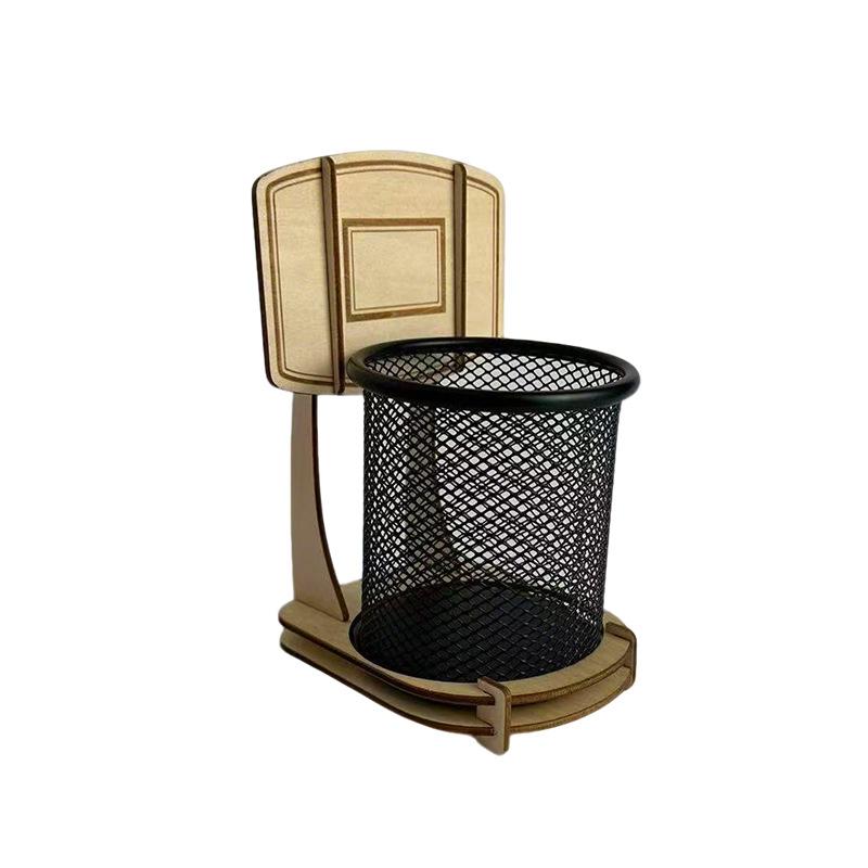 Creative Basketball Hoop Multi-functional Storage Tube, Suitable for Home Living Room ,Tabletop Wooden Assembly Storage Box