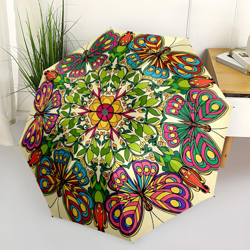 

1pc Butterfly Mandala Automatic Umbrella Portable Home Essential Umbrella, Iron Umbrella Structure Suitable for All Seasons yy251123198