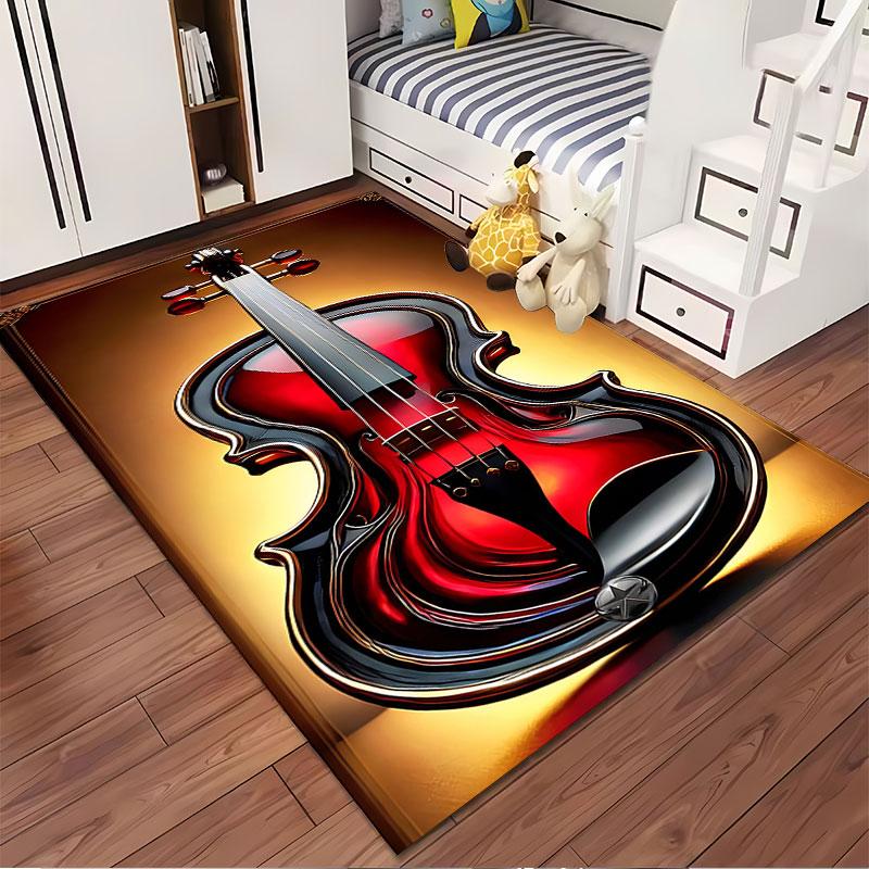 Elegant Red Violin Design Carpet suitable as a non-slip mat for the living room or bedroom sofa