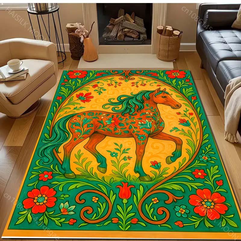 Multiple Sizes Vintage Painting Horse Print Carpet for Bedroom Living Room Bedside Sofa Floor Mat Modern Home Decor Area Rug