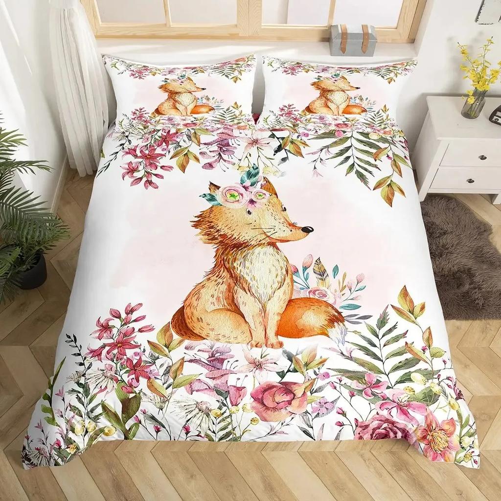 Unicorn Duvet Cover Set Floral Unicorn Bedding Sets Galaxy Constellation Comforter Cover Magical Fantasy Botanical Quilt Cover