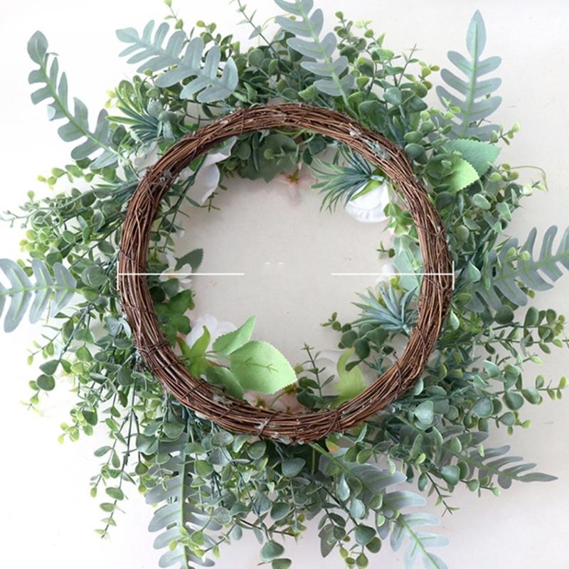 Artificial Rose Flower Wreath 19.69" Spring Wreath for Outdoor Front Door Indoor Weddings Window or Wall Décors Gifts