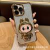 Four corners anti-drop cartoon rabub suitable for iPhone16 mobile phone case electroplated mirror bracket Apple 15promax