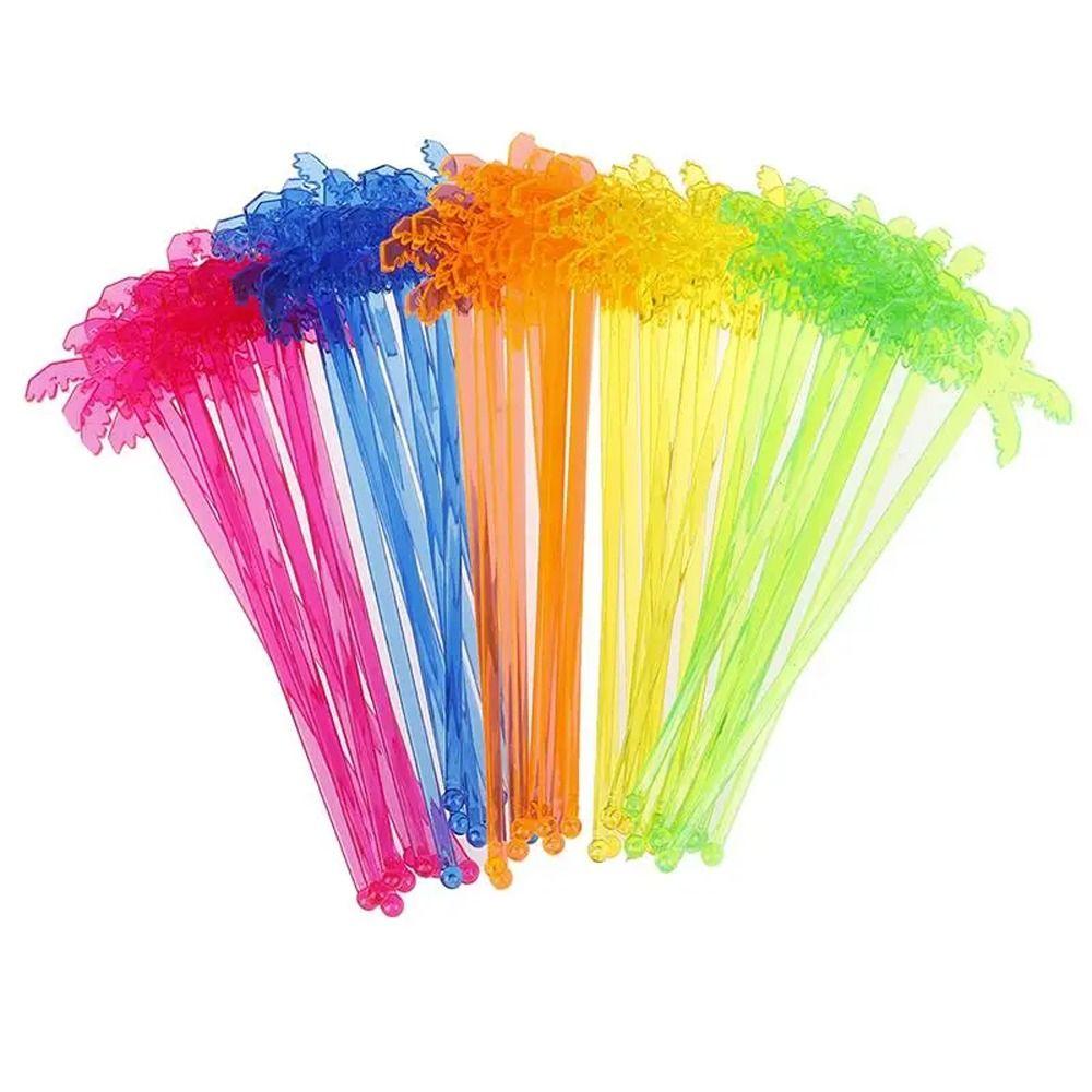 50pcs Colorful Coconut Tree Swizzle Sticks Plastic Summer Juice Drink Stirrers  Night-club Bar