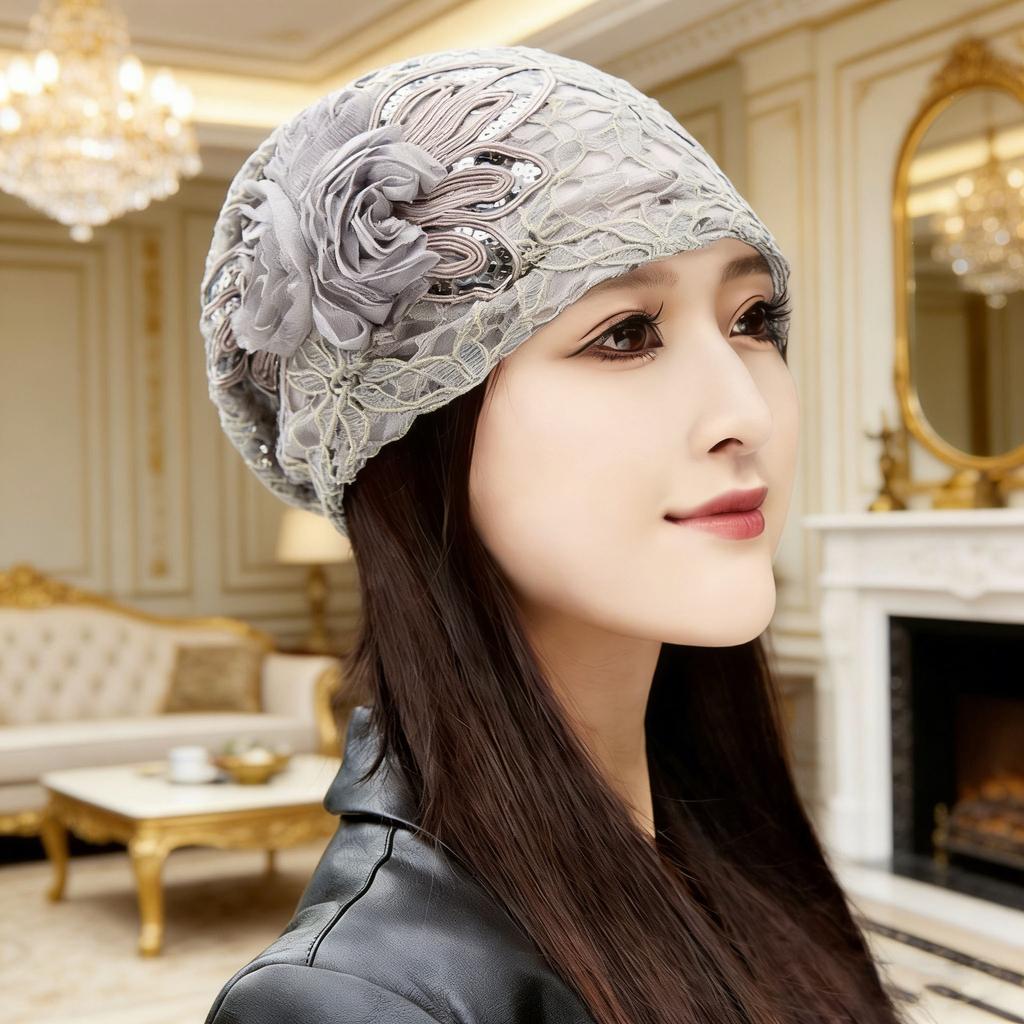 Omen Sequins Lace Turban Cap Flower Muslim Headwear Hat Female Head Wraps Ladies Bonnet Turbante Mejur