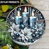 Wooden Charming Blue Candles & Flowers Ornament - for Door, Wall, Home, Room, Farmhouse, Street, Shop, Garage, Bar, Garden, and Coffee House Decor